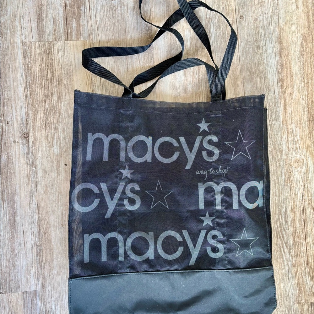 Vintage Macy’s Mesh Shopping Tote Bag Extra Large 19.5 X 17.5 Black